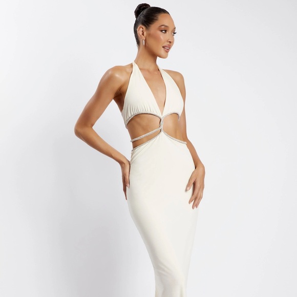 Nicha Diamante Cut Out Maxi Dress - Bone - Picture 1 of 5